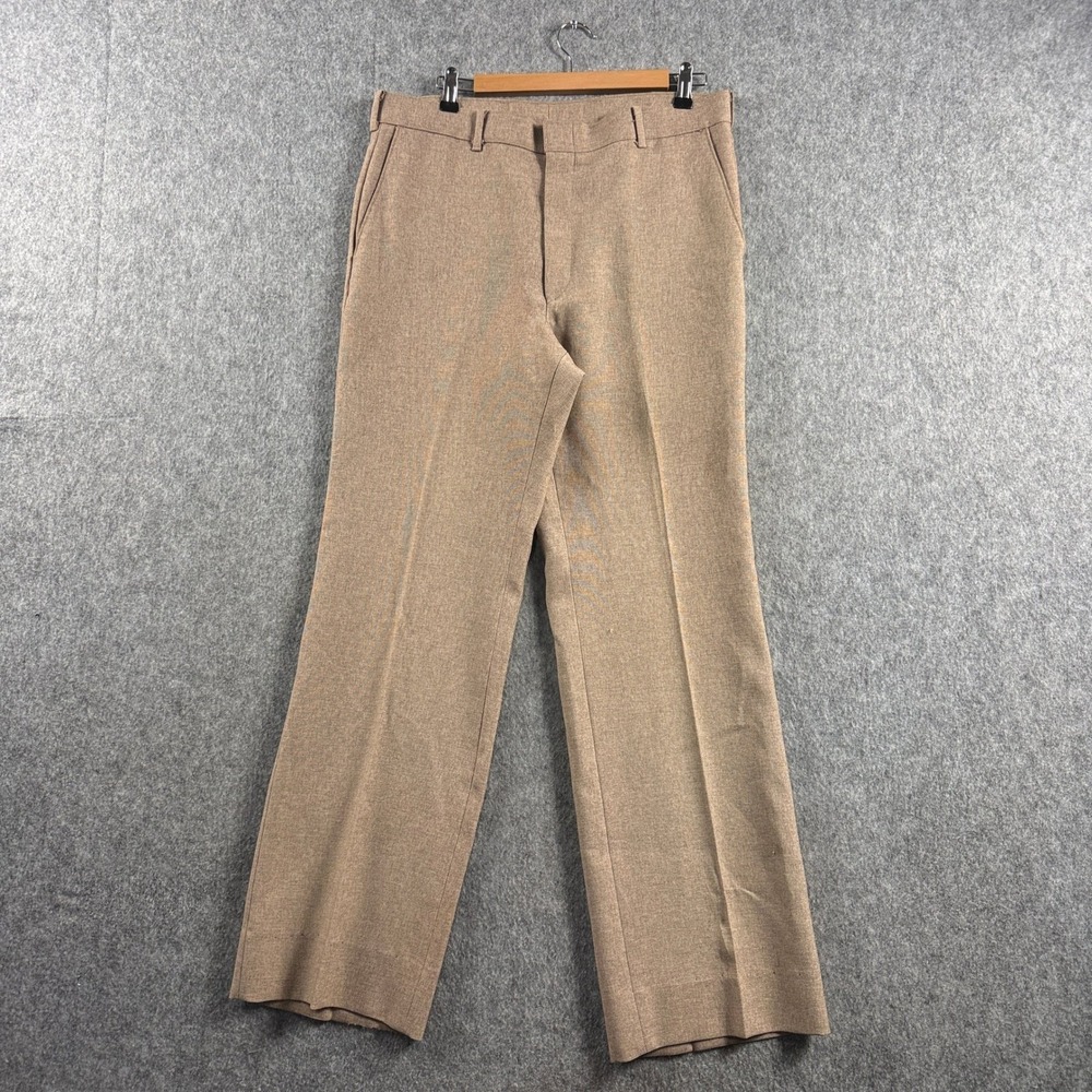 VTG Levis Action Slacks Pants Mens 34x32 Dacron Polyester Nylon Tan Flat Front